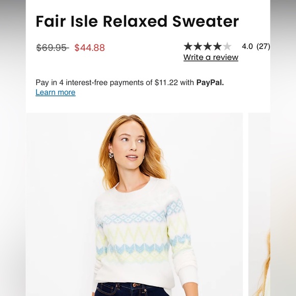 Loft crew neck Sweater white with pink , gray , blue , yellow beautiful pattern - Picture 4 of 13